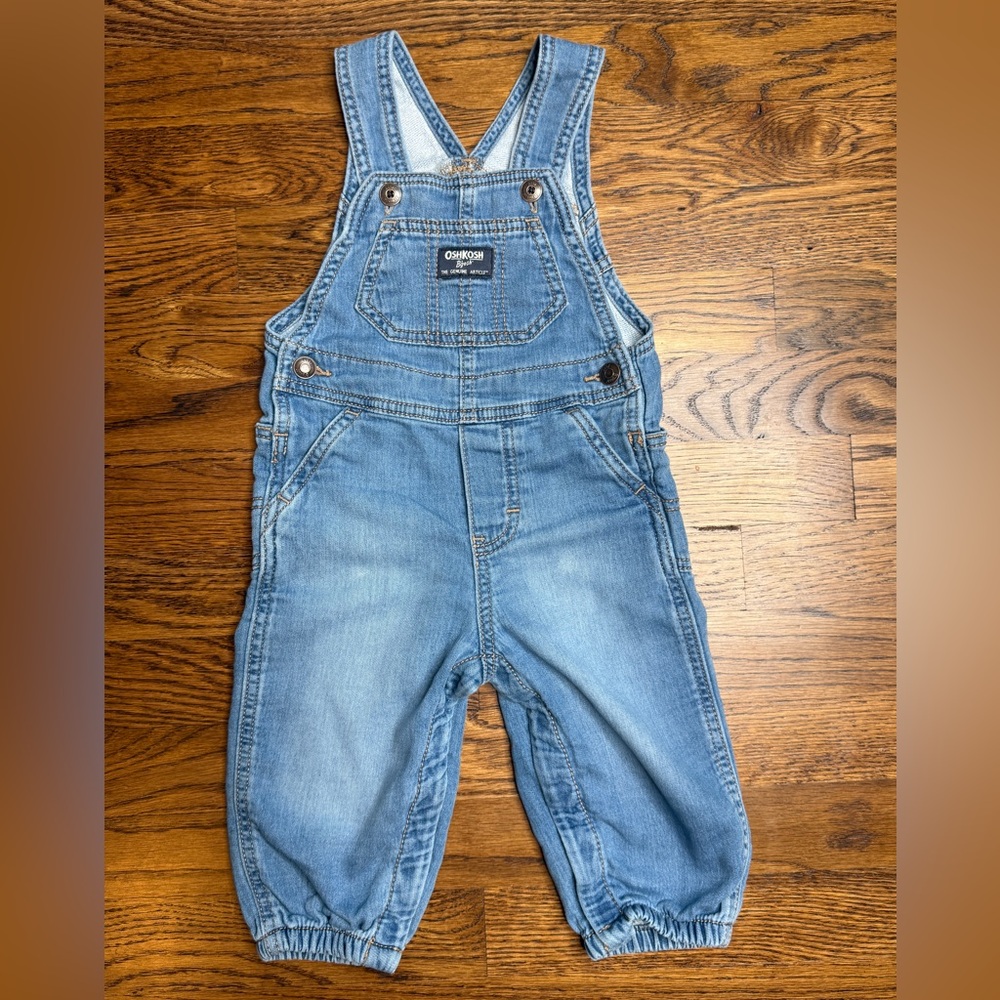 OshKosh B'gosh Toddler Kids Soft French Terry Interior Denim Overall Joggers 12M